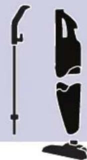 Silhouette of a vacuum cleaner with a vertical pole and a side-mounted device (no text or symbols visible)