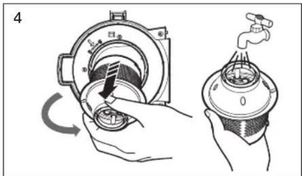 Illustration of a hand holding a mechanical component with a water tap, showing a rotating mechanism (no text or symbols present)