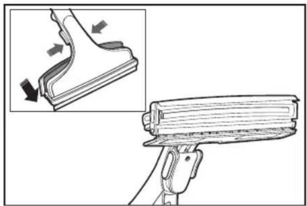 Technical illustration of a hair roller with a magnified inset showing the blade being cut (no text or symbols present)