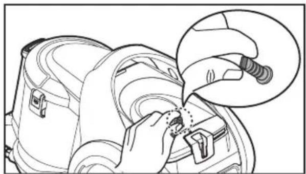 Line drawing of a hand inserting a plug into a device component (no text or symbols)