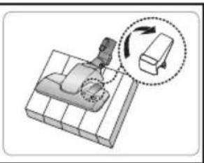 Diagram of a mechanical assembly with a tool and a component, showing a rotation arrow (no text or symbols)