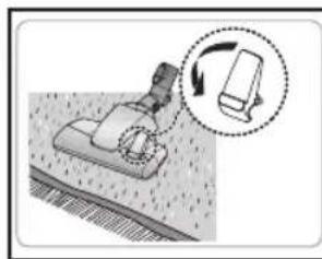 Illustration of a hairdryer with a magnified view showing the brush tip and curved arrow (no text or symbols)