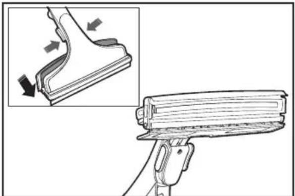 Technical illustration of a mechanical component with an inset showing a detailed view of a curved component being cut, no text or symbols.