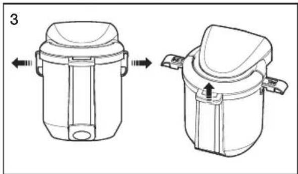 Technical line drawing of two views of a cylindrical device with internal components, showing front and side views (no text or symbols)