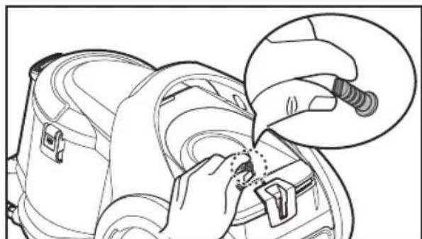 Line drawing of a hand inserting a plug into a device component (no text or symbols)