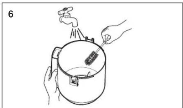 Illustration of hands using a tool to spray liquid into a container (no text or symbols)