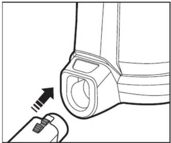 Line drawing of a mechanical component with an arrow indicating a step, no text or symbols present