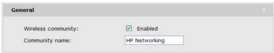 General Wireless community: ✓ Enabled Community name: HP Networking