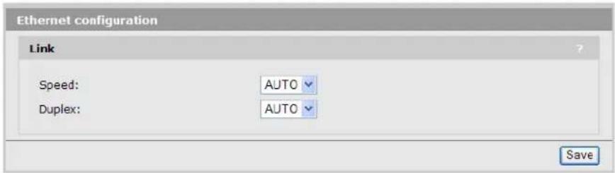 Ethernet configuration Link Speed: AUTO Duplex: AUTO Save