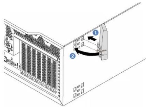 Diagram showing a server rack with labeled components and directional arrows indicating flow or movement between parts.