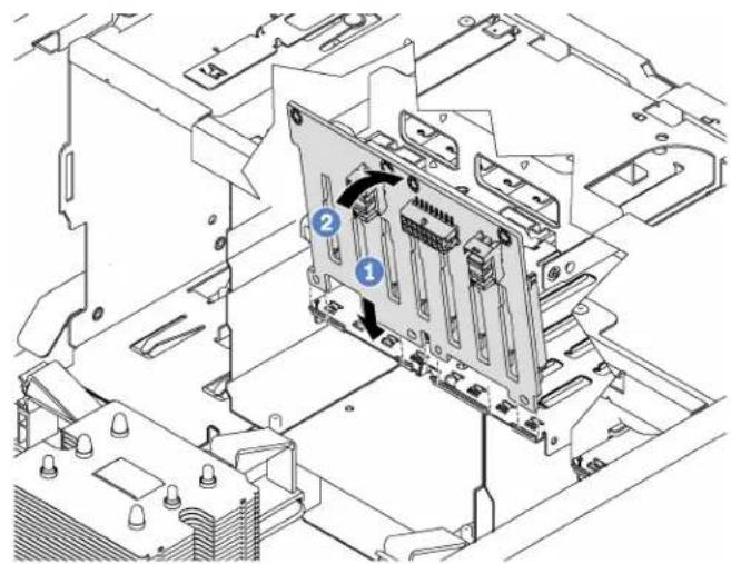 Technical diagram of an internal computer drive with numbered components and directional arrows indicating assembly or movement.