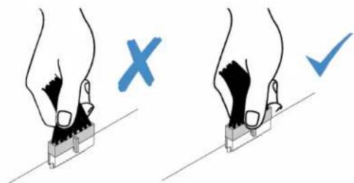 Diagram illustrating two methods of using a tool, marked with X and ✓ symbols indicating different states or conditions.