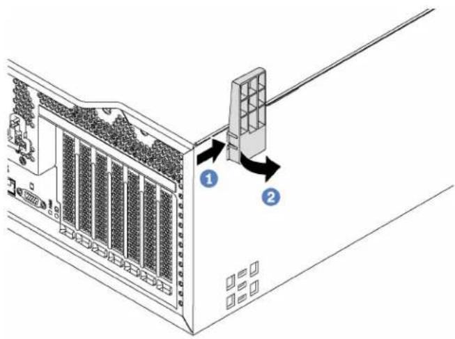 Diagram showing server rack with labeled components and directional arrows indicating flow or movement