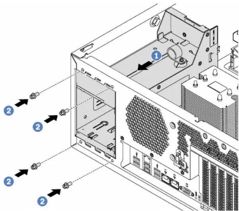Technical diagram of a computer tower internal structure with numbered annotations pointing to components