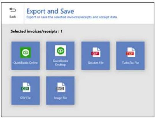 Export and Save Export or save the selected invoices/receipts and receipt data. Back Selected invoices/receipts : 1 QuickBooks Online QuickBooks Desktop Quicken File TurboTax File CSV File Image File