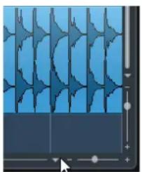Abstract blue gradient background with vertical black lines and a small white arrow at the bottom left (no text or symbols)