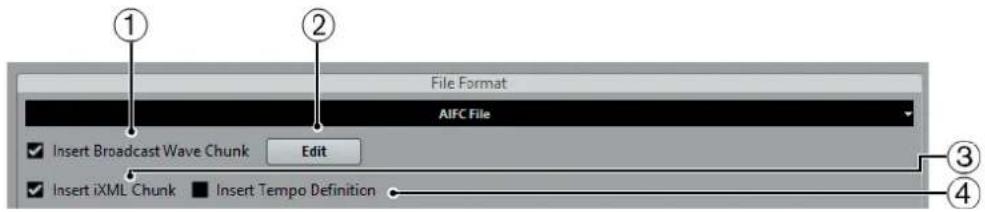 File Format AIFC File Insert Broadcast Wave Chunk Edit Insert iXML Chunk Insert Tempo Definition