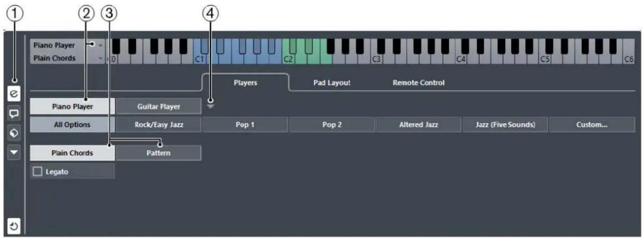 Piano Player. Plain Chords. 0 C1 C2 C3 C4 C5 C6. Players, Pad Layout, Remote Control. Piano Player, Guitar Player. All Options: Rock/Easy, Jazz, Pop 1, Pop 2, Altered Jazz, Jazz (Five Sounds), Custom... Plain Chords Pattern. Legato.