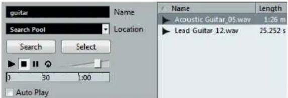 guitar Search Pool Search Select 0 30 1:00 Auto Play Name Search Pool Location Name Acoustic Guitar_05.wav 1:26 m Lead Guitar_12.wav 25.252 s Length