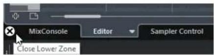 MixConsole Editor Sampler Control Close Lower Zone