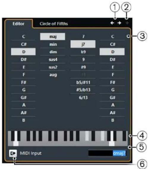 Editor Circle of Fifths C maj 7 C C# min j7 C# D dim b9 D# D# sus4 9 D# F sus2 #9 F F aug 11 F# F# G b5/#11 F# G #5/b13 G# G# 6/13 G# A A# A# B B MIDI Input omaj
