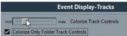 Event Display-Tracks: min max. Colorize Track Controls, ✓ Colorize Only Folder Track Controls.