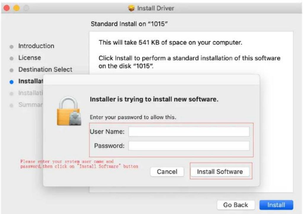 Standard Install on "1015" This will take 541 KB of space on your computer. Click Install to perform a standard installation of this software on the disk "1015". Installer is trying to install new software. Enter your password to allow this. User Name: Password: Please enter your system user name and password, then click on "Install Software" button Cancel Install Software Go Back Install