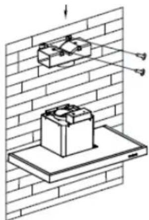 Diagram of two electrical components mounted on a brick wall, with arrows indicating direction (no text or symbols)
