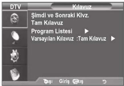 DTV Kılavuz Şimdi ve Sonraki Klvz. Tam Kılavuz Program Listesi ▶ Varsayılan Kılavuz: Tam Kılavuz ▶ Paşı Giriş
