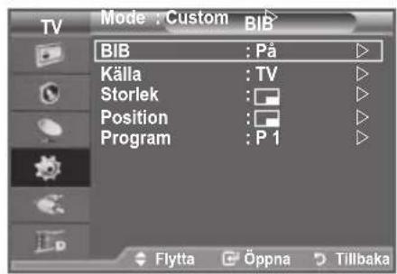 TV Mode: Custom BIB BIB: På Källa: TV Storlek: Position: Program: P 1 Flytta Öppna Tillbaka