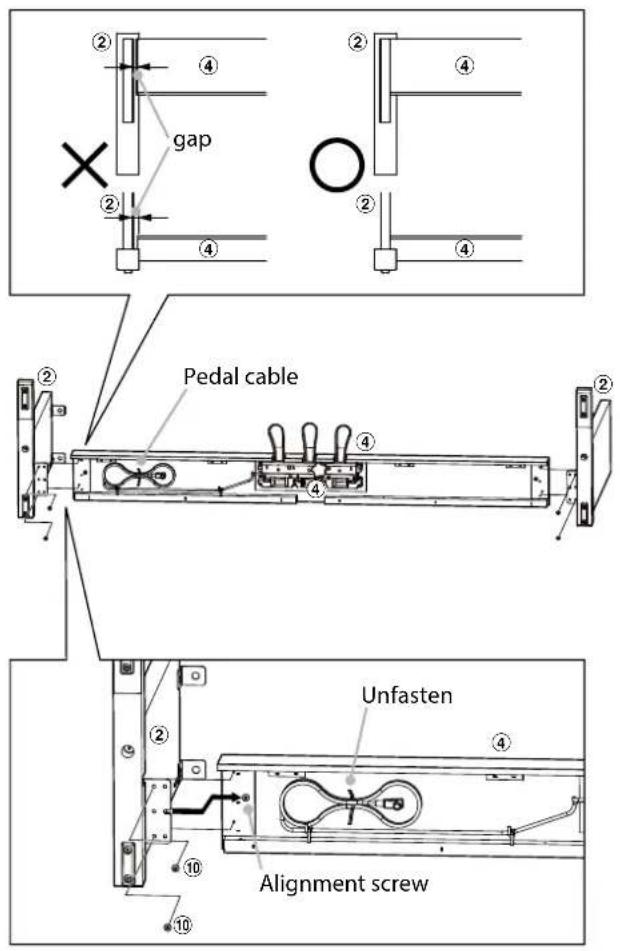 gap Pedal cable Unfasten Alignment screw