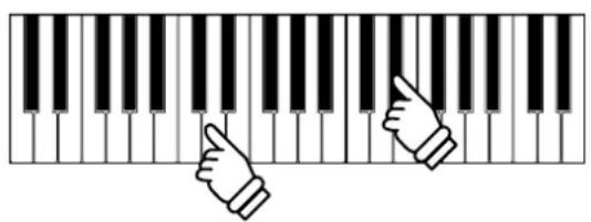 Illustration of two hands typing on a piano keyboard (no text or symbols)