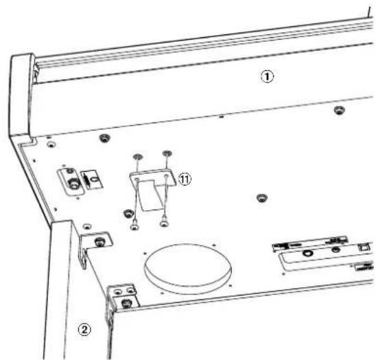 Technical diagram of a device rear panel with labeled components and numbered parts