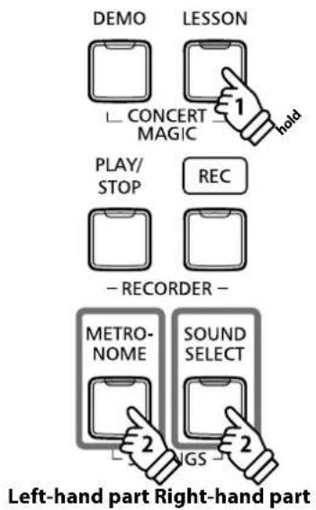 DEMO LESSON 1 hold CONCERT MAGIC PLAY/ STOP REC - RECORDER - METRO- NOME SOUND SELECT GS 2 2 Left-hand part Right-hand part