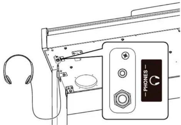 Line drawing of a device with earphones and a labeled phone (no text or symbols on main components)