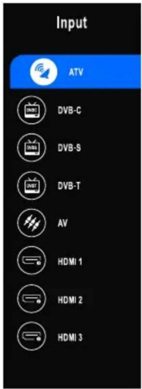 Input ATV DVB-C DVB-S DVB-T AV HDMI 1 HDMI 2 HDMI 3