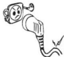 Cartoon illustration of a plug with an angry face and a lightning bolt, no text or symbols present.