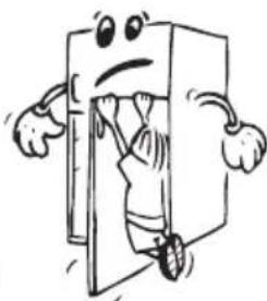 Cartoon illustration of a character peeking out of a door (no text or symbols).