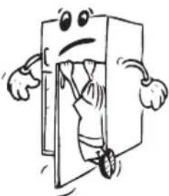 Cartoon illustration of a person opening a door with arms outstretched.