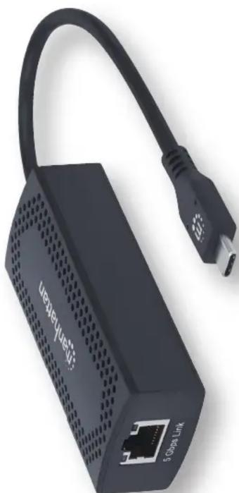 Black Ethernet 5 Gbps Link device with USB cable (no text or symbols on the device body)