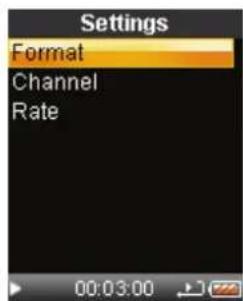 Settings Format Channel Rate