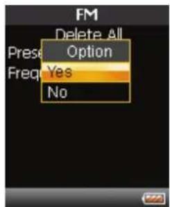 FM Delete All Pres Option Freq Yes No