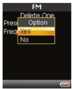 FM Delete One Pres Option Freq Yes No