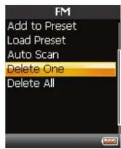 FM Add to Preset Load Preset Auto Scan Delete One Delete All
