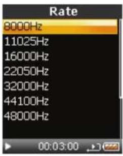 Rate 8000Hz 11025Hz 16000Hz 22050Hz 32000Hz 44100Hz 48000Hz 00:03:00