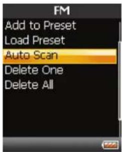 FM Add to Preset Load Preset Auto Scan Delete One Delete All