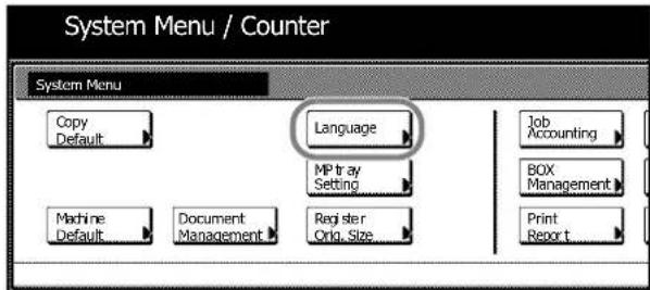 System Menu / Counter System Menu Copy Default Language MP tray Setting Job Accounting BOX Management Machine Default Document Management Register Orig. Size Print Report