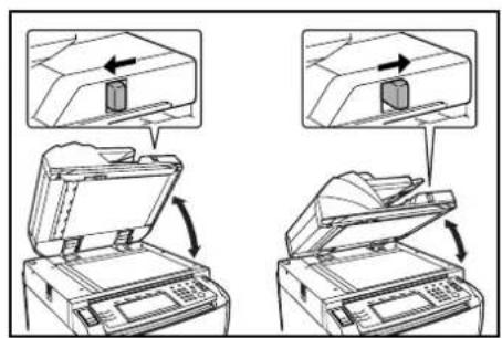 Diagram showing two steps of printer operation: opening and rotating, with arrows indicating process direction.