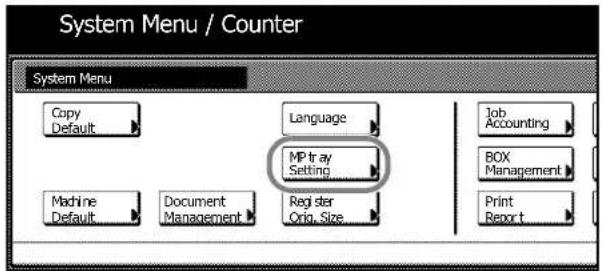 System Menu / Counter System Menu Copy Default Language MP tray Setting Job Accounting BOX Management Machine Default Document Management Register Orig. Size Print Report