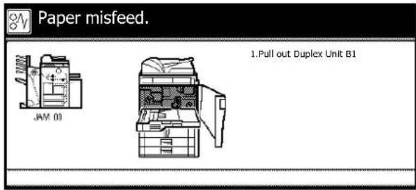 Paper misfeed. JAM 00 1.Pull out Duplex Unit B1